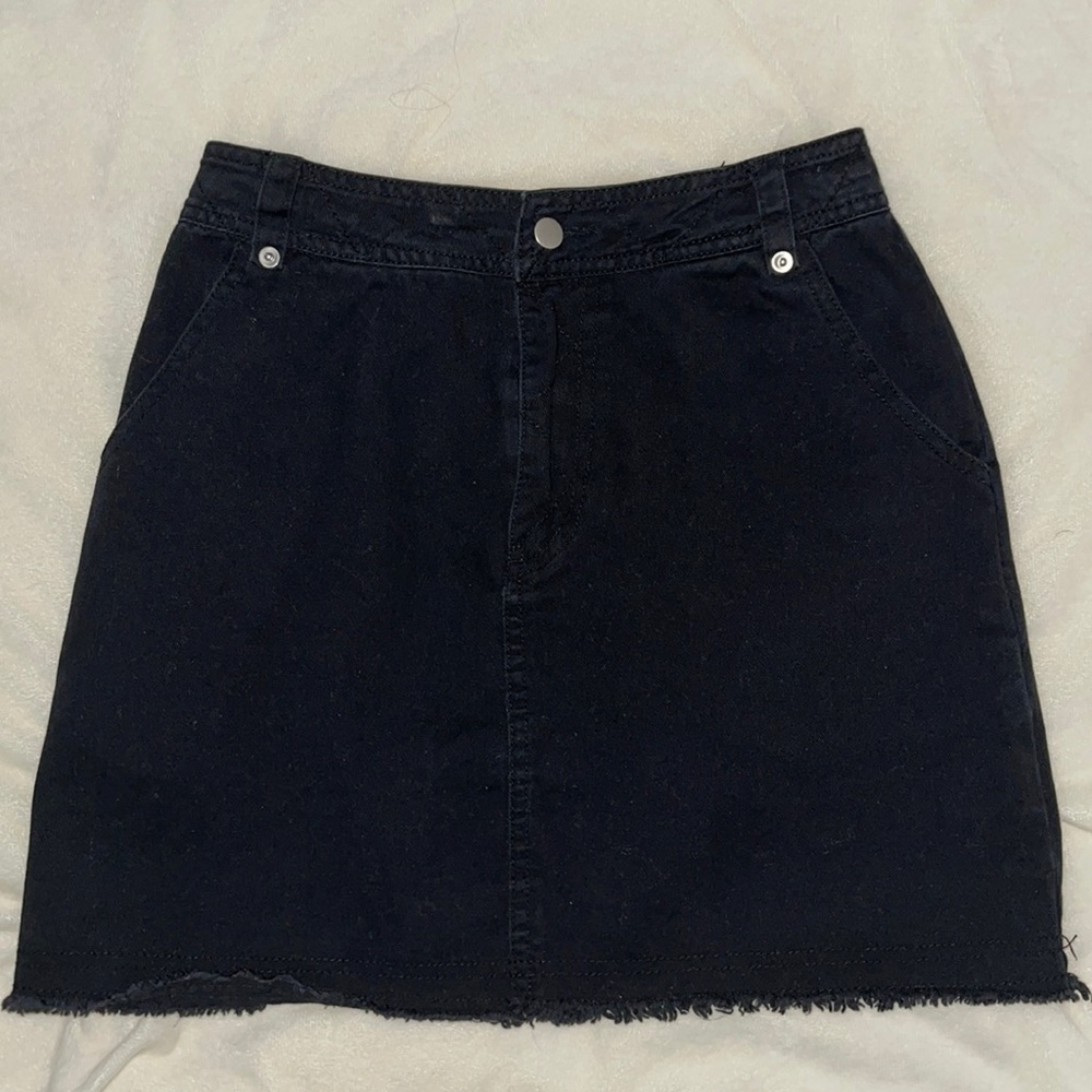 Black Denim High Waisted Mini Skirt